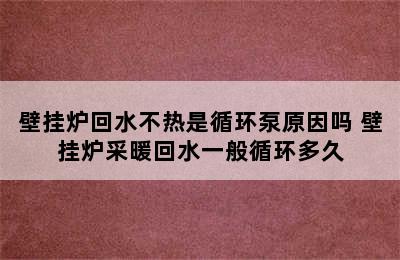 壁挂炉回水不热是循环泵原因吗 壁挂炉采暖回水一般循环多久